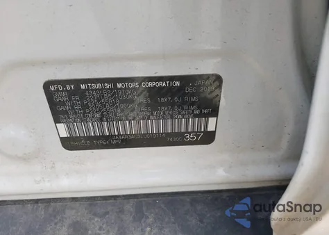 2020 Mitsubishi Outlander Sport 2.0 Be Awc z USA, uszkodzony, nr VIN JA4AR3AU3LU019114